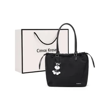 Simvay Clos Fabric With Synthetic Leather Tote Drawstring Bucket Bag Shoulder Bag Large Size Women's Black