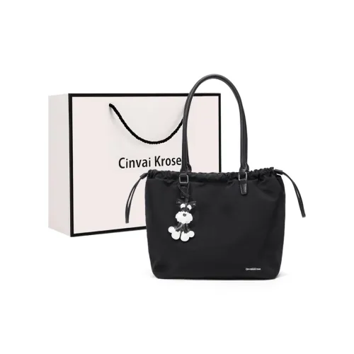 Simvay Clos Fabric With Synthetic Leather Tote Drawstring Bucket Bag Shoulder Bag Large Size Women's Black