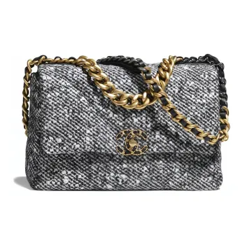 CHANEL 19Bag Woolen Flap Crossbody Bag, Shoulder Bag Women's Black White