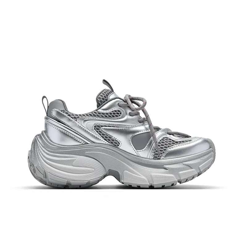 BASIC HOUSE Baijia Good Future Xingji Collection Meteorite Shoes Low-Top Chunky Sneakers Women's Silver-2
