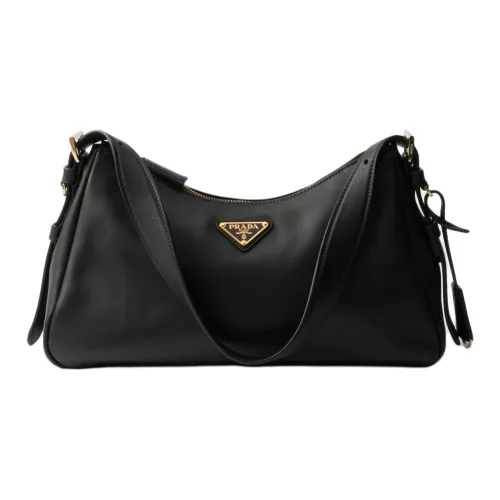 PRADA Leather Handbag Shoulder Bag Medium Size Women's Black