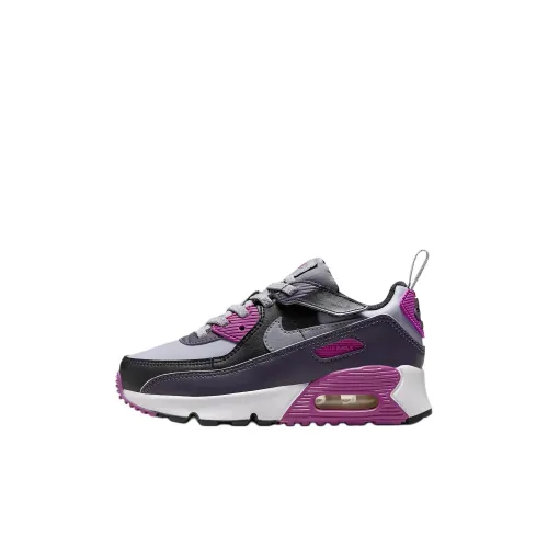 Nike Air Max 90 EasyOn Anti Slip Wear Resistant Low Top Kids Lifestyle Shoes Gray Purple Children Aged 3 7 Years Old
