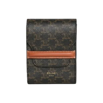 CELINE Canvas And Lambskin Card Holder Coin Purse Card Holder Clutch Unisex Tan/Black