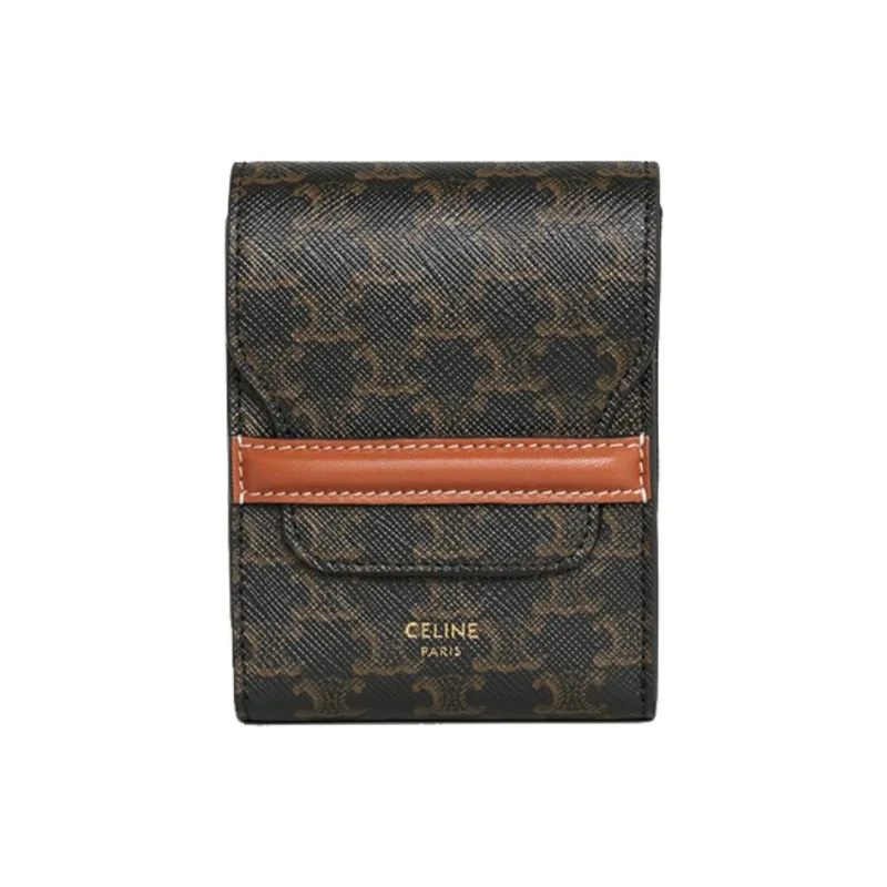 CELINE Canvas And Lambskin Card Holder Coin Purse Card Holder Clutch Unisex Tan/Black-0