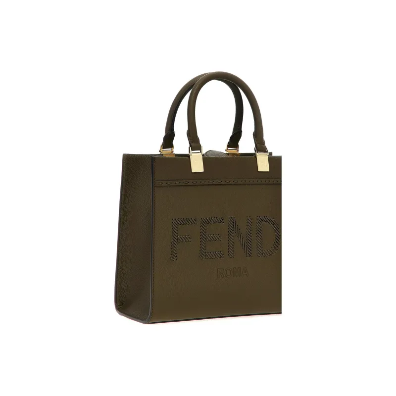 FENDI Leather Tote Bag Shopping Bag Handbag Small Size Women's Green-2