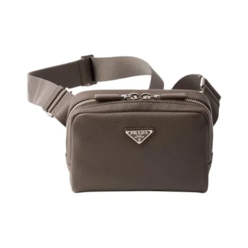 PRADA Leather Crossbody Bag Shoulder Bag Men's Gray Brown