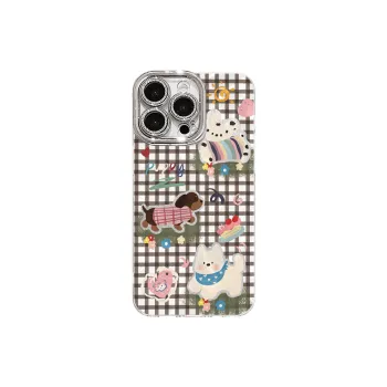 XIANGRIKE TPU Material Plaid Dog Phone Case Compatible With IPhone 15/14 Plus/13/12/11/15 Pro Max/XS/XR/XS Max/8 Plus