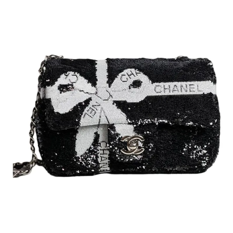 CHANEL Sequins Shoulder Bag, Crossbody Bag Women's Black-0