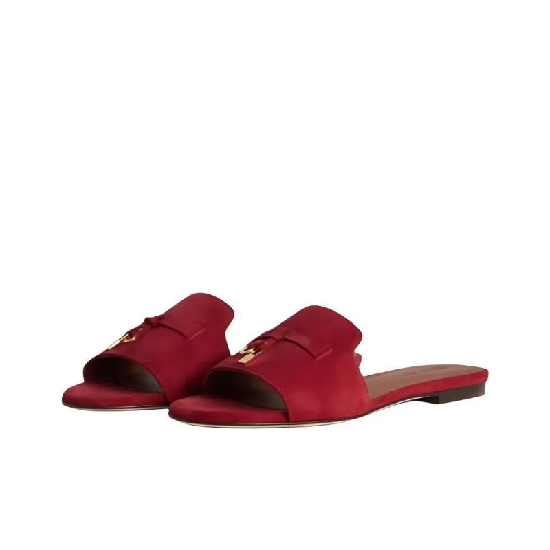 Loro Piana Slide Slippers Women's Red-3
