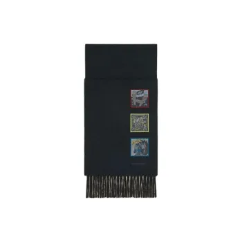 HERMES Cashmere Silk Knit Scarves Men's Black/Gray/Khaki