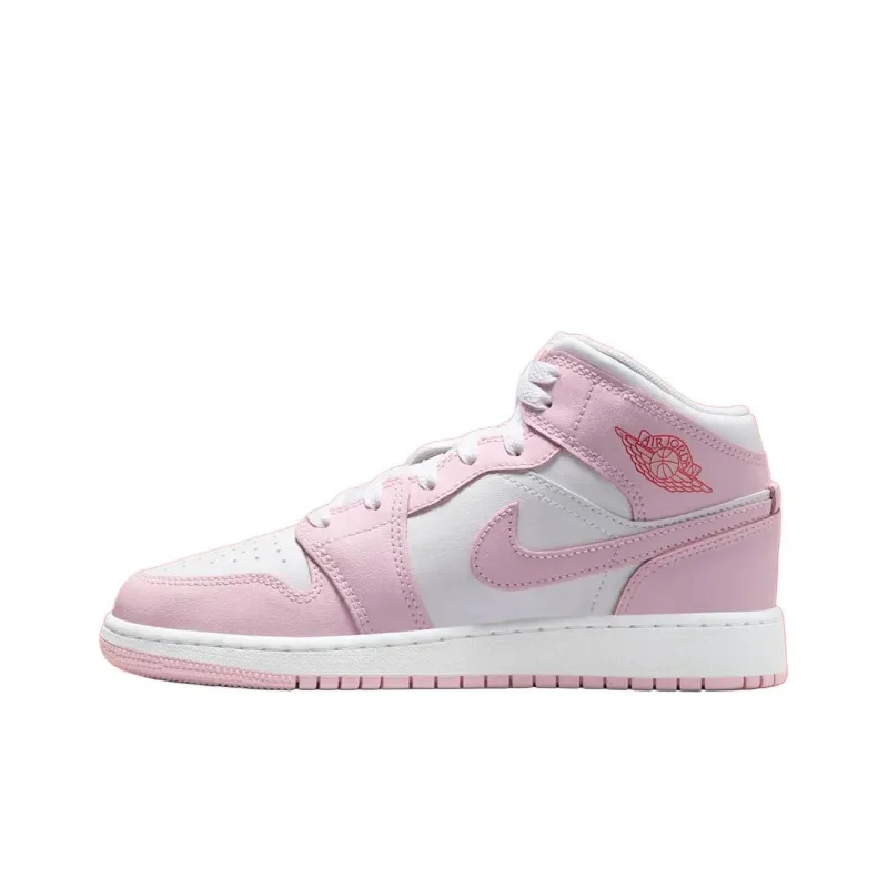 Jordan Air Jordan 1 Anti Slip Wear Resistant Mid Top Children's Basketball Shoes White Unisex-0