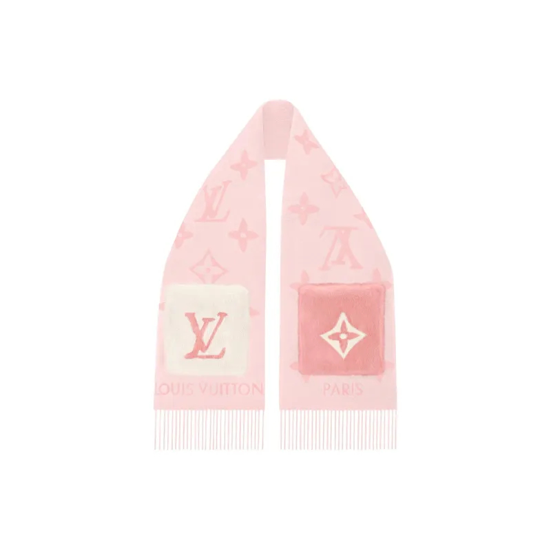 LOUIS VUITTON Cashmere Knit Scarves Unisex Pink-0