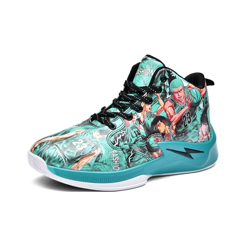 Black-tailed Deer Cushioned Slip-Resistant Abrasion-Resistant High-Top Basketball Shoes Unisex Mismatched Cyan Purple-1