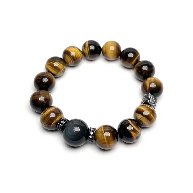 MOUNTAINS AND MANS Tiger's Eye Stone New Chinese Style Good Luck Beaded Bracelet Men's-4
