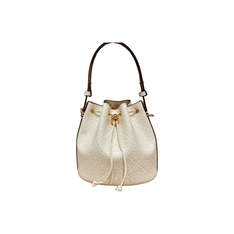 TORY BURCH T Monogram Leather Bucket Bag, Shoulder Bag, Crossbody Bag, Handbag Women's Light Cream-2