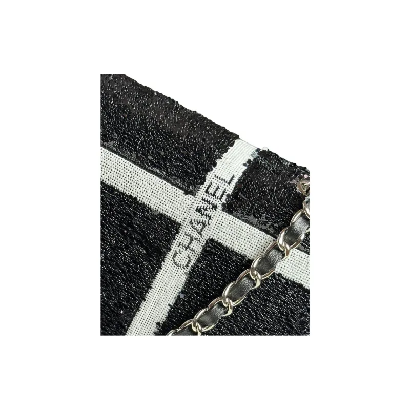 CHANEL Sequins Shoulder Bag, Crossbody Bag Women's Black-5