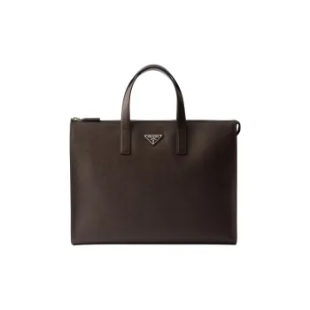 PRADA Saffiano Leather Tote Bag Shopping Bag Handbag Men's Dark Brown