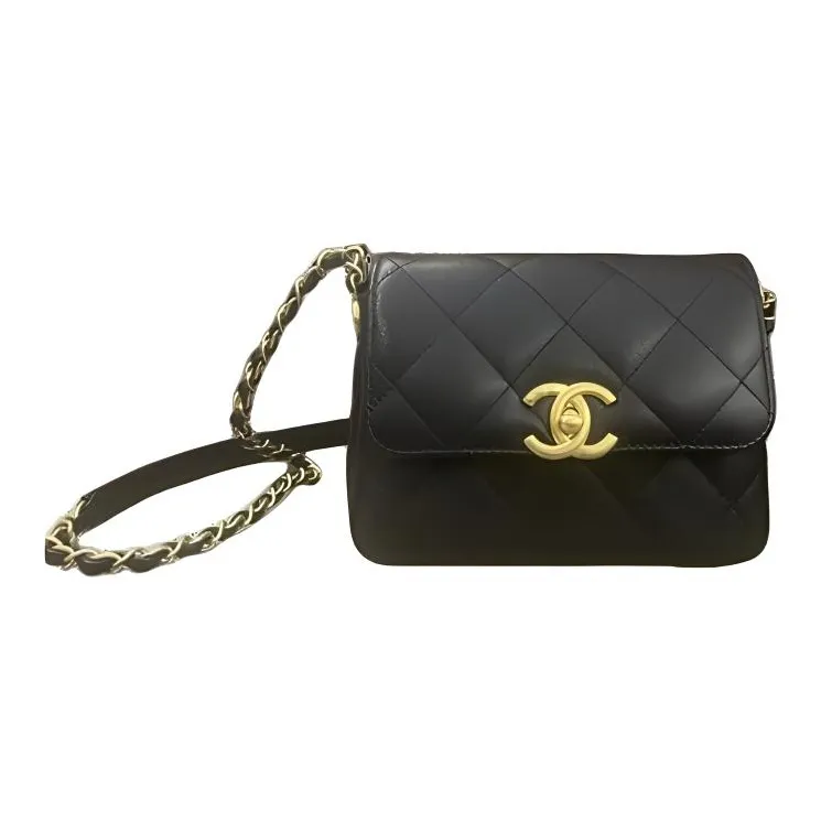 CHANEL Grain Bright Calfskin Shoulder Bag, Crossbody Bag Mini Women's Black-0