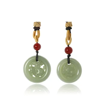 ZENGCAI Chinese Style Double Sided Carving, Jade Pendant Necklace, Jade Pendant Green Jade Unisex