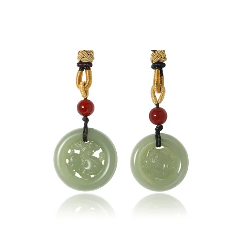 ZENGCAI Chinese Style Double Sided Carving, Jade Pendant Necklace, Jade Pendant Green Jade Unisex