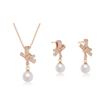I Do S925 Silver Necklace Set Pearl Stud Earring Pendant Combination Confession Women's