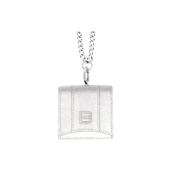 Balenciaga Hourglass Cow Leather One Shoulder Crossbody Earphone Cases Women's Silver