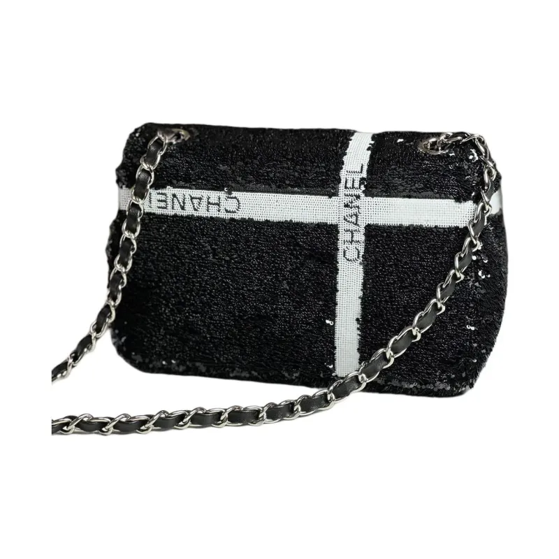 CHANEL Sequins Shoulder Bag, Crossbody Bag Women's Black-2