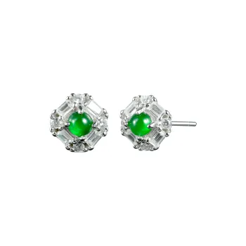 Oriental Jade Ice Type Stud Earrings Women's