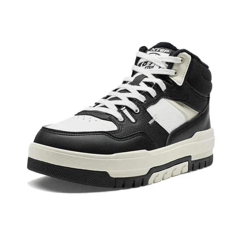 XTEP Wade Fission Thermal Slip Resistant Mid Top Skateboard Shoes Women's Black White-1
