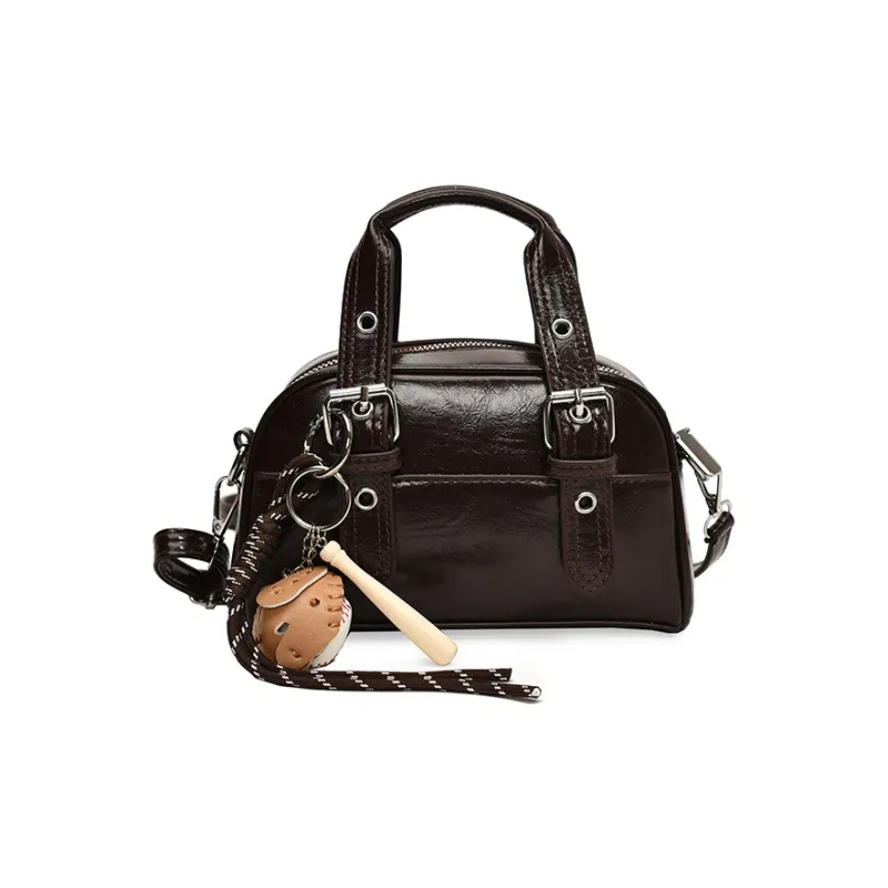 Morellybear PU Bowling Bag Handbag Crossbody Bag Regular Women's Black/Coffee/Brown/Red-2