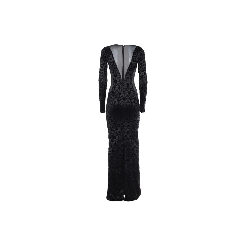 Elisabetta Franchi Flocked Boat Neck Red Carpet Tulle Dress-1