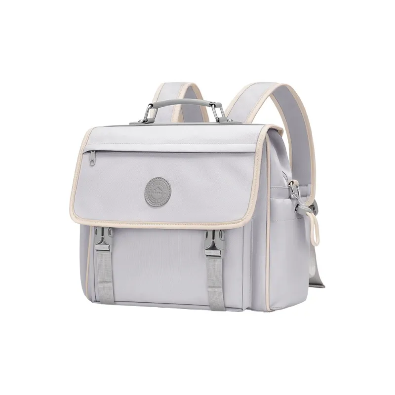 V.NINE Fabric With Synthetic Leather Backpack Large Size Unisex Dusty Gray/Classic Black-1
