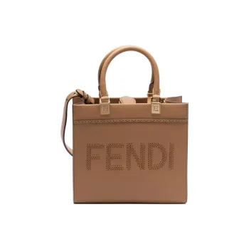 FENDI Sunshine Calfskin Tote Bag Shopping Bag Shoulder Bag Crossbody Bag Handbag Small Size Women's Brown