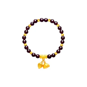 YORISTEINK New Chinese Style Good Luck Lotus Fortune Bead #Good Luck 999 Solid Gold Fixed Price Gold Bracelet Women's