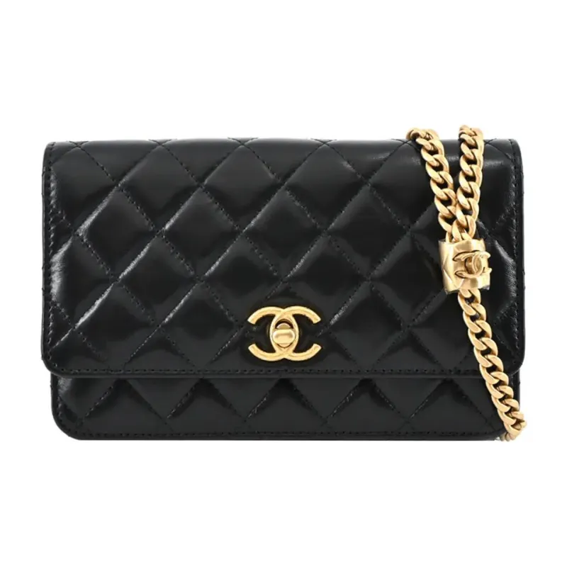 CHANEL Sheepskin Wealth Bag Wallet Shoulder Bag Crossbody Bag Regular Women's Black-0