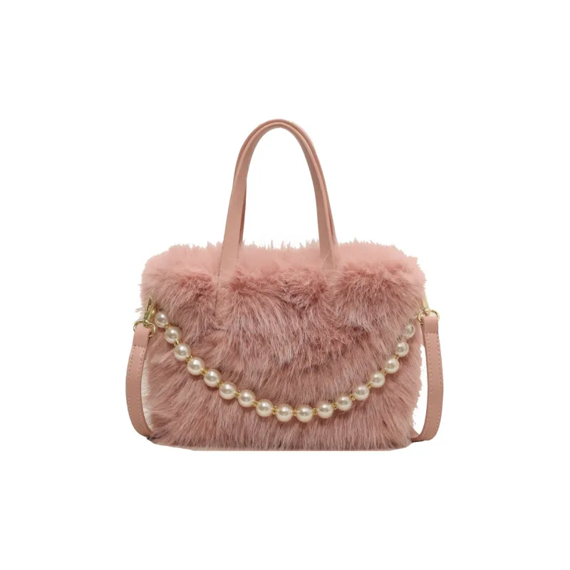 Yalu Plush Shoulder Bag, Crossbody Bag, Handbag Regular Women's Ecru/Black/Coffee/Pink-8