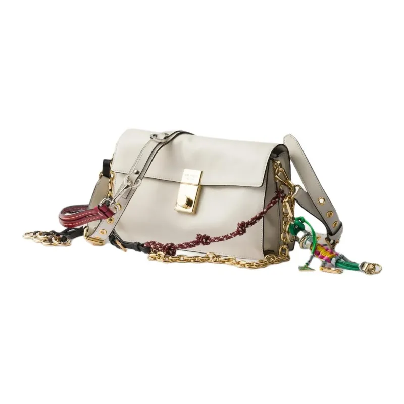 PRADA Leather Crossbody Bag Shoulder Bag Small Size Women's White-1