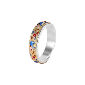 Happy Tide S999 Fine Silver Rings Women's Multicolor