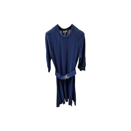 CHANEL Long-Sleeved Dresses Women's Blue