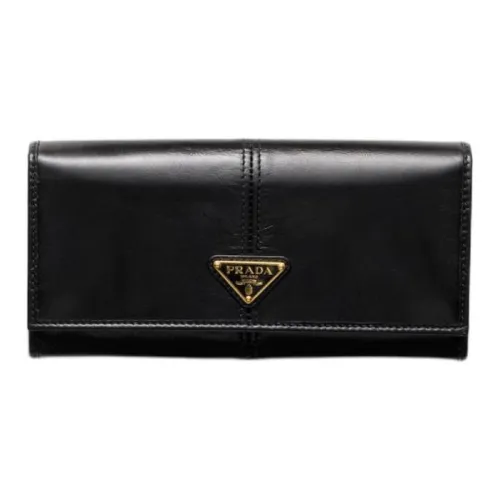 PRADA Leather Wallet Large Size Women's Black
