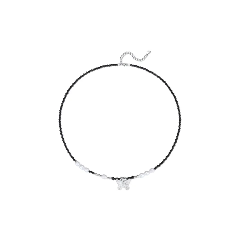 Happy Tide S925 Sterling Silver Necklaces Women's Silver+Black-1