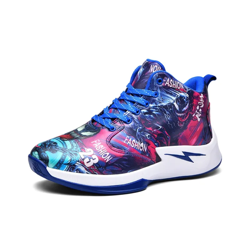 Black-tailed Deer Cushioned Slip-Resistant Abrasion-Resistant High-Top Basketball Shoes Unisex Mismatched Cyan Purple-7