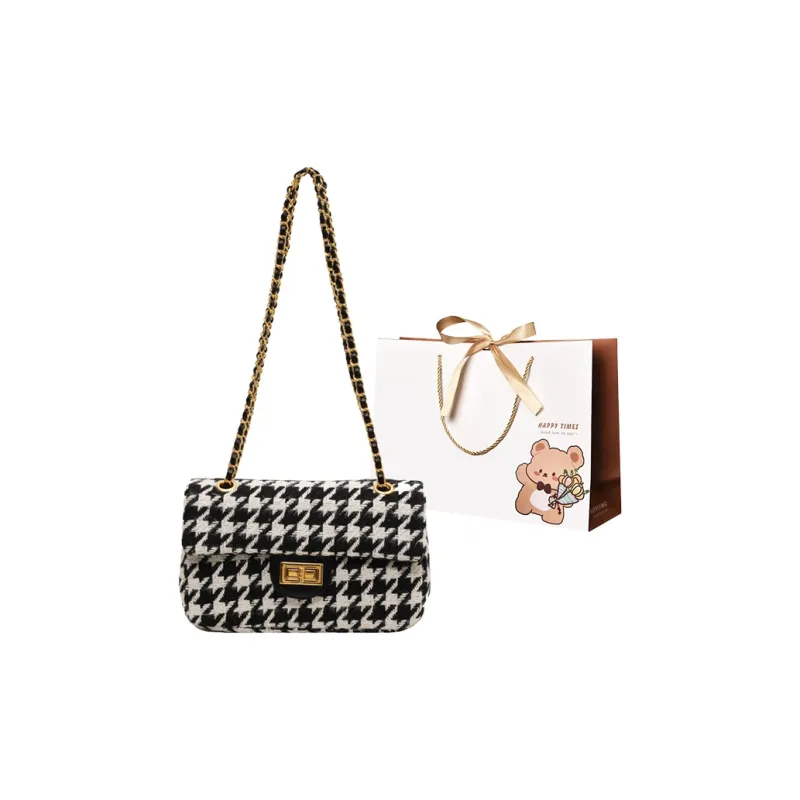 ERANGBEAR Fabric Shoulder Bag Women's Black Diamond Pattern/Coffee Diamond Pattern/Black Houndstooth/Coffee Houndstooth-11