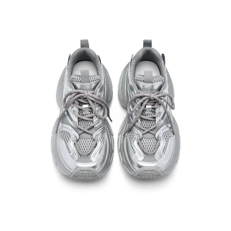 BASIC HOUSE Baijia Good Future Xingji Collection Meteorite Shoes Low-Top Chunky Sneakers Women's Silver-4