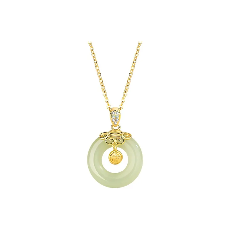 Andaozi Natural Hetian Jade Necklace Green Jade Women's-0