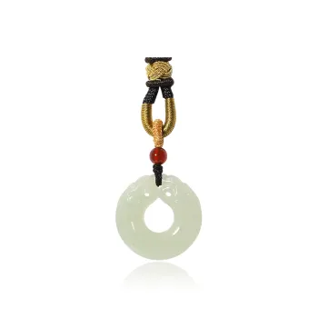 ZENGCAI Chinese Style Double Sided Carving Jade Necklace With God Beast Pendant Pale Greenish White Jade Unisex