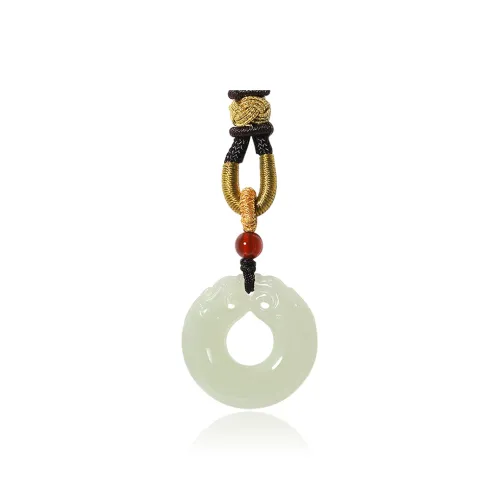 ZENGCAI Chinese Style Double Sided Carving Jade Necklace With God Beast Pendant Pale Greenish White Jade Unisex