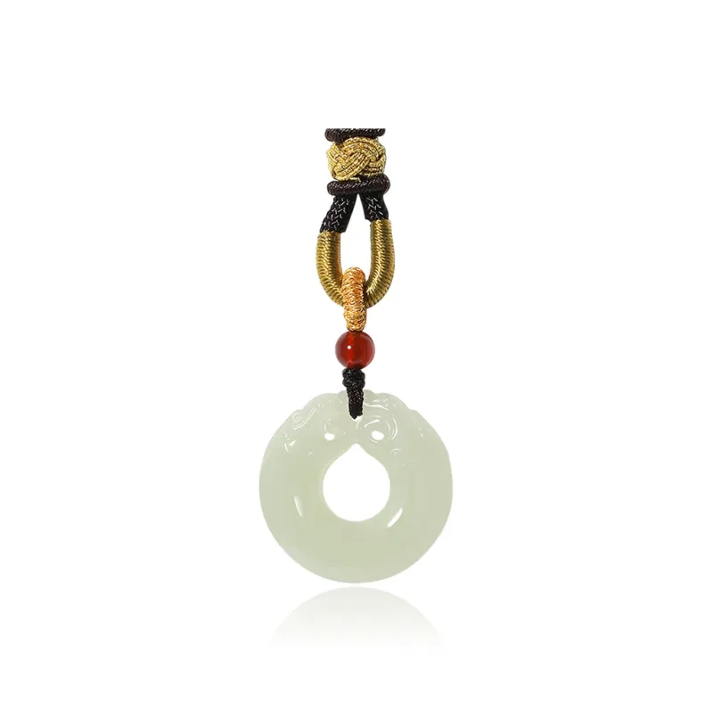 ZENGCAI Chinese Style Double Sided Carving Jade Necklace With God Beast Pendant Pale Greenish White Jade Unisex-0