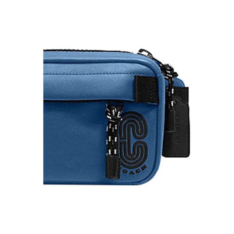 COACH Edge Cowhide Leather One Shoulder Crossbody Fanny Pack Small Size Men's Blue-2