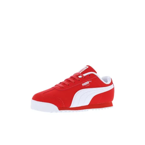 PUMA Roma Anti-Slip Wear-Resistant Low-Top Kids Lifestyle Shoes Red White Children Aged 3-7 Years Old